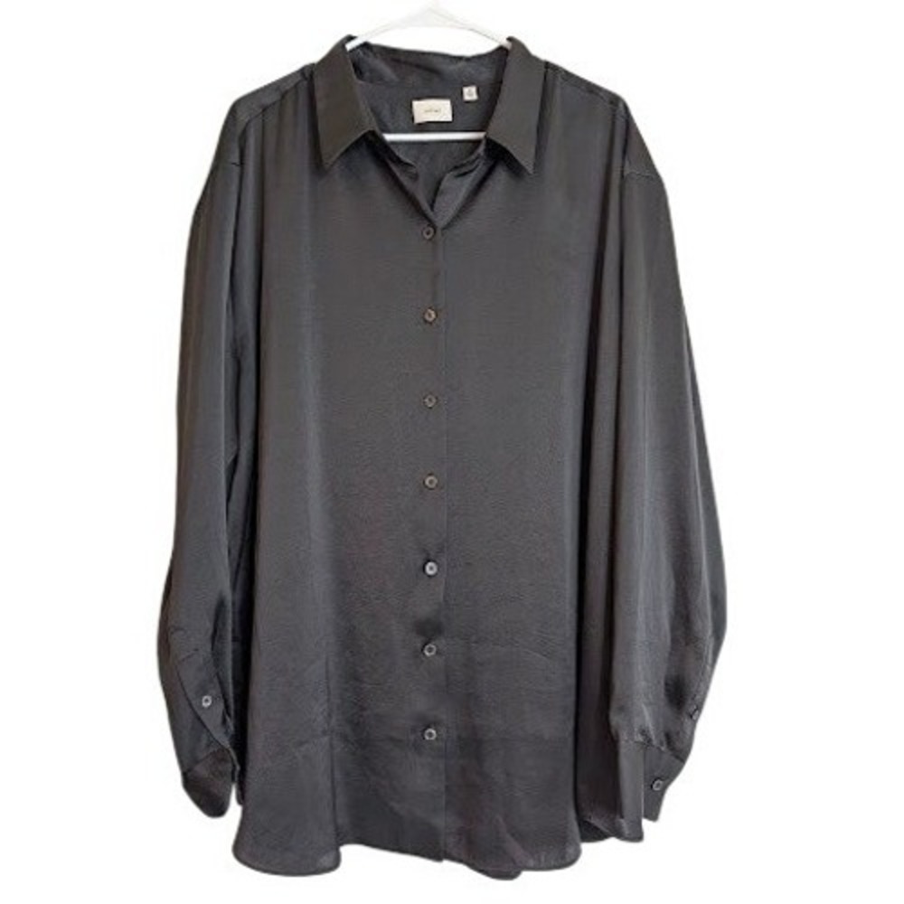 Wilfred Freeform Satin Relaxed Button Up Shirt Long Sleeve Black Size XL Work